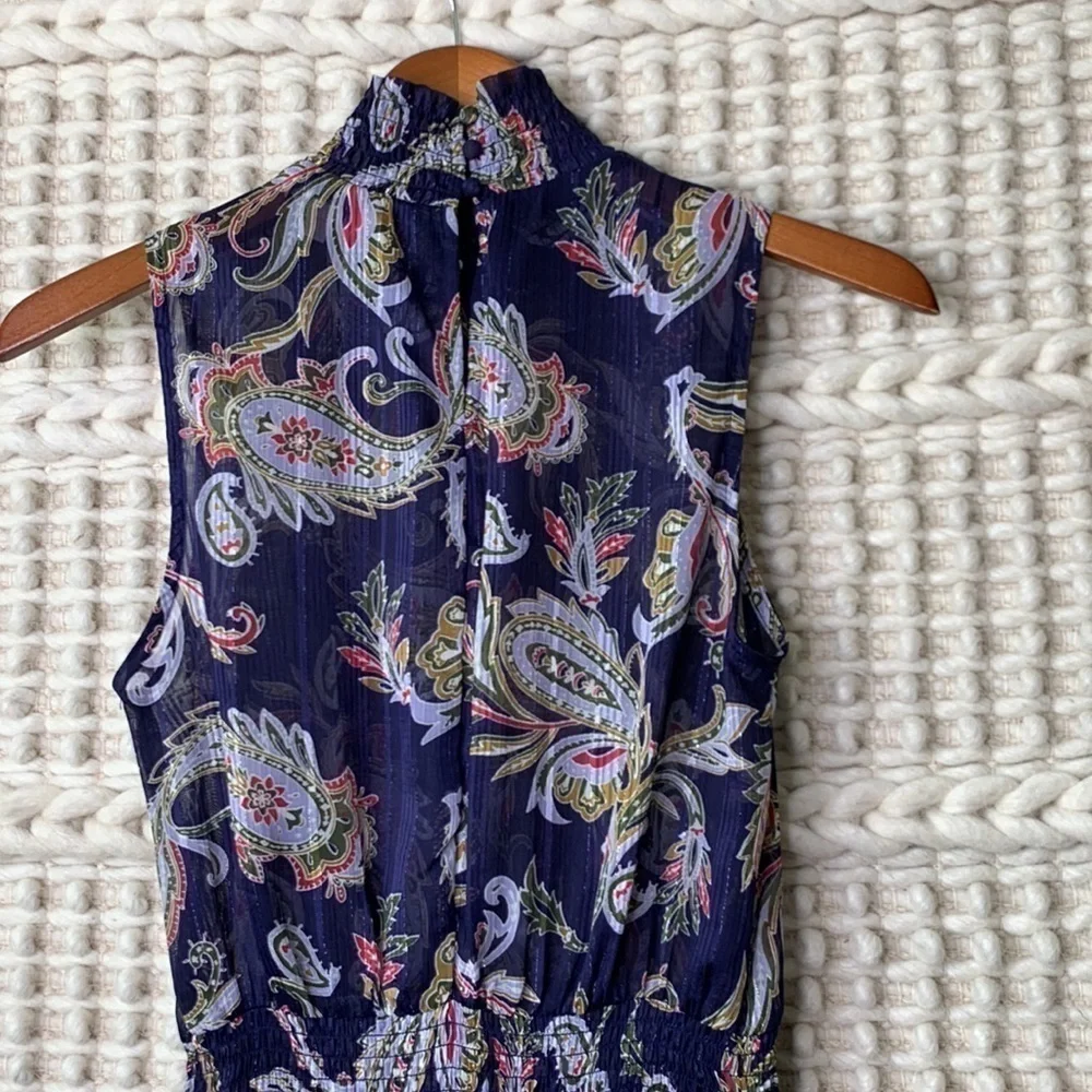 Nanette Lepore Blue Paisley High Neck Sleeveless Midi Dress